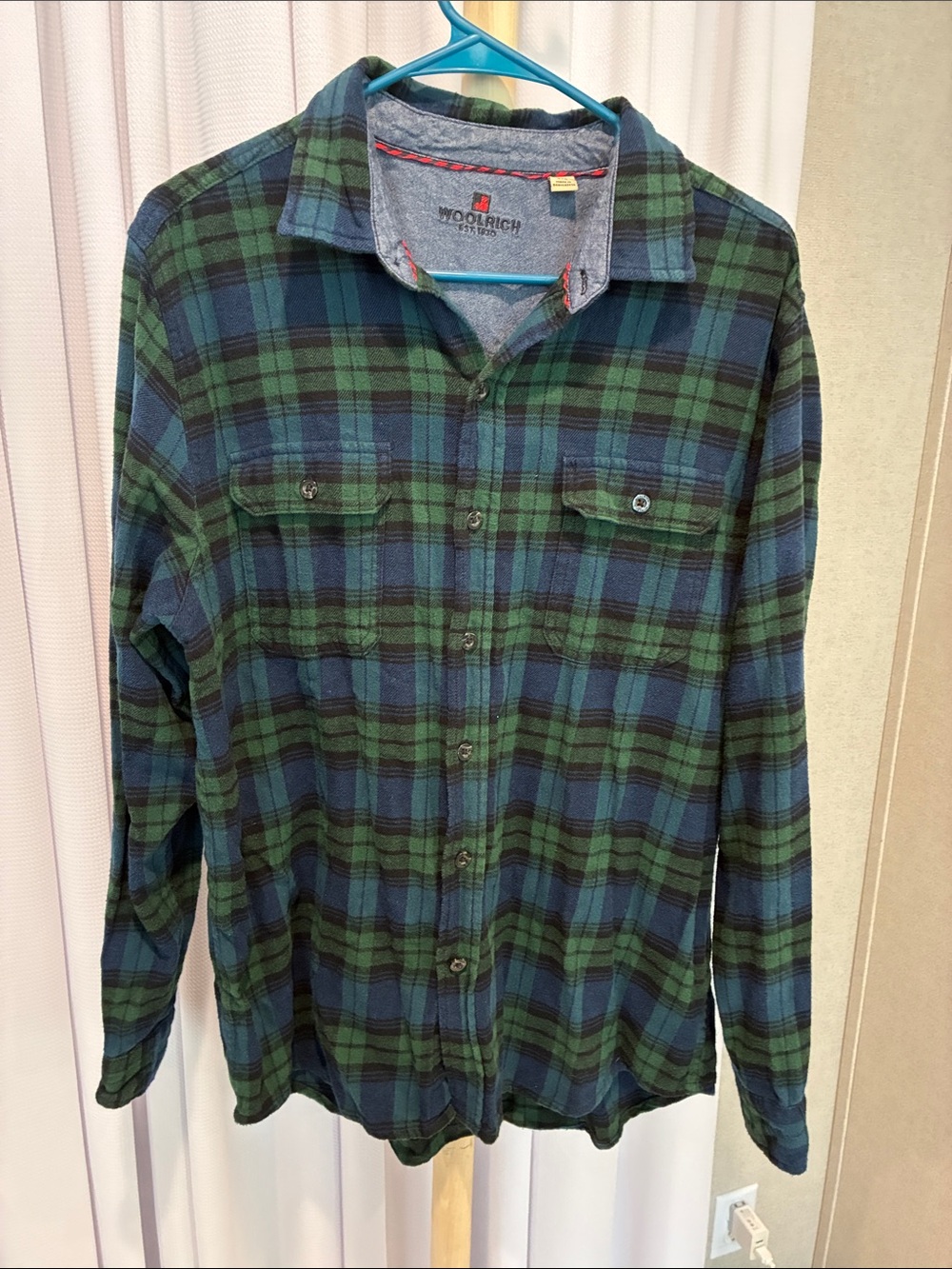 Woolrich Green and Blue Plaid Button-Down Shirt